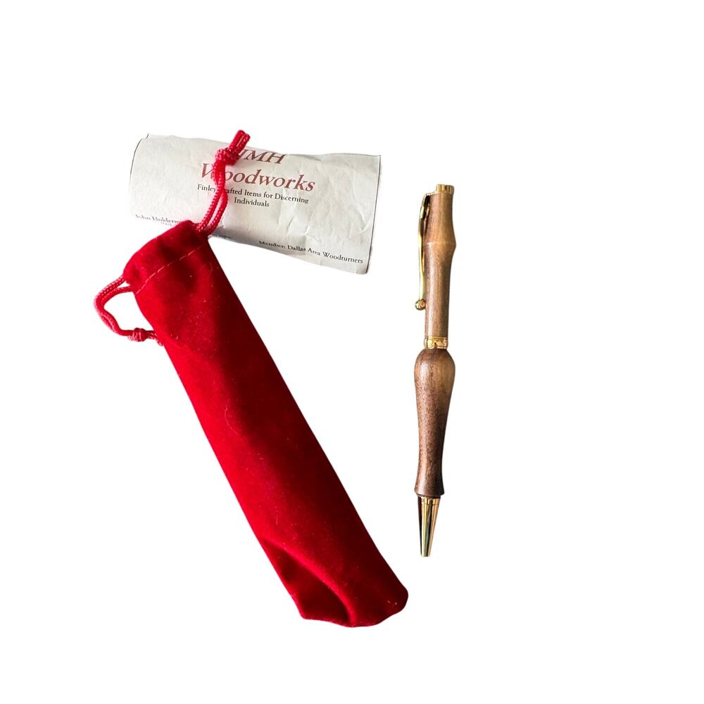 Handcrafted Walnut Wood Twist Ballpoint Pen Gold Tone vintage JMH woodworks